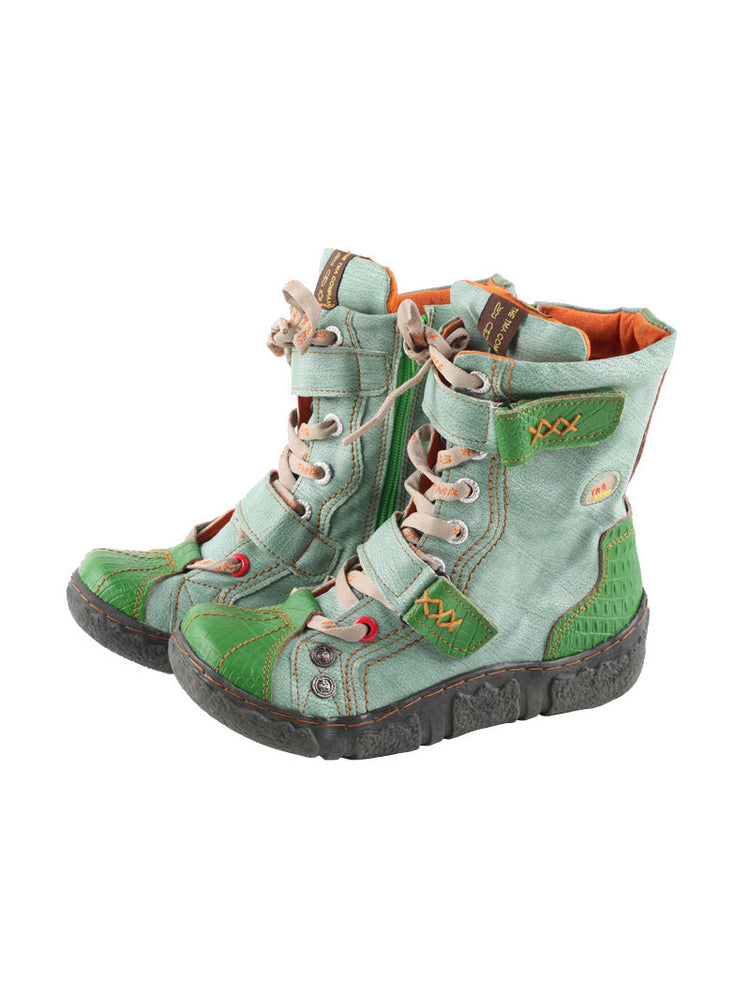 TMA EYES Washed Leather Ankle Boots | Double Strap PU Lined Women's Shoe