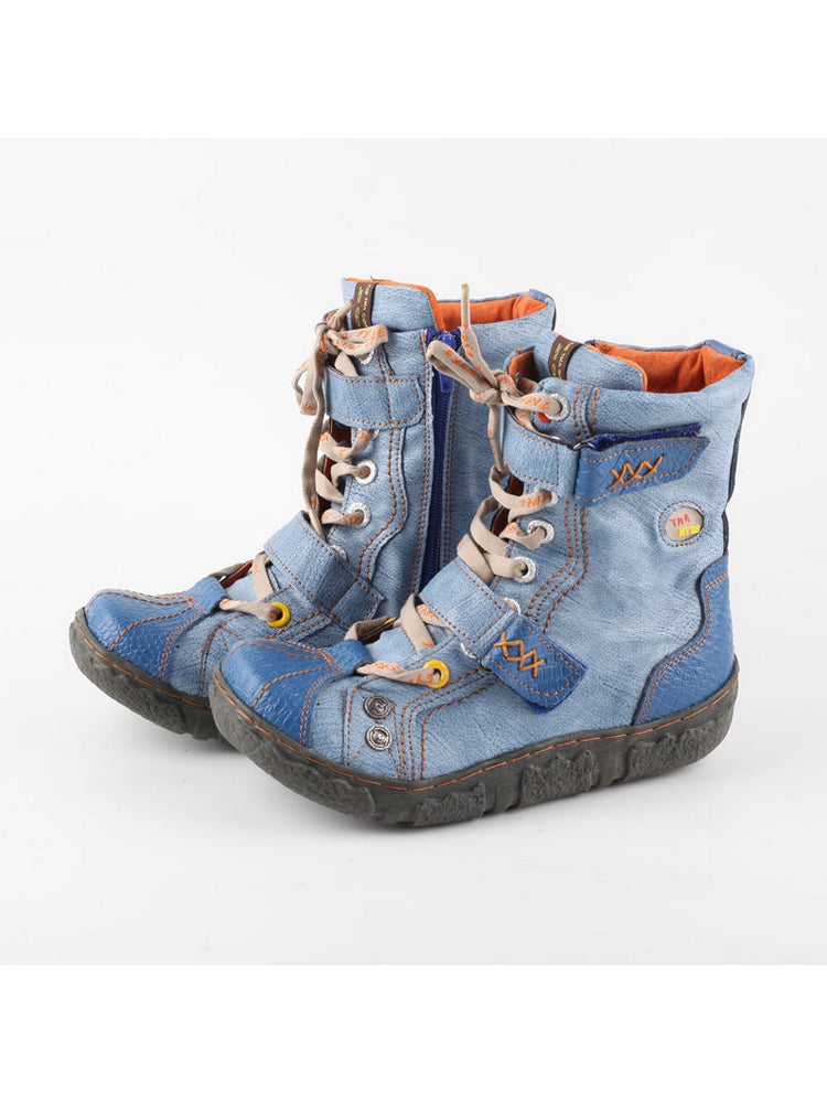 TMA EYES Washed Leather Ankle Boots | Double Strap PU Lined Women's Shoe