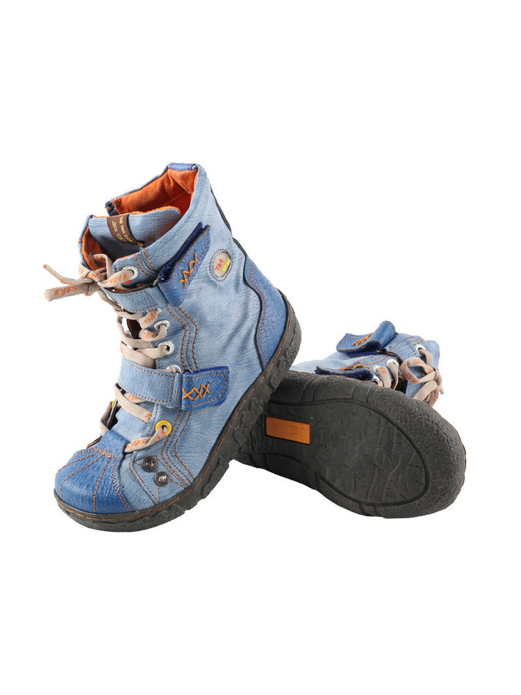 TMA EYES Washed Leather Ankle Boots | Double Strap PU Lined Women's Shoe