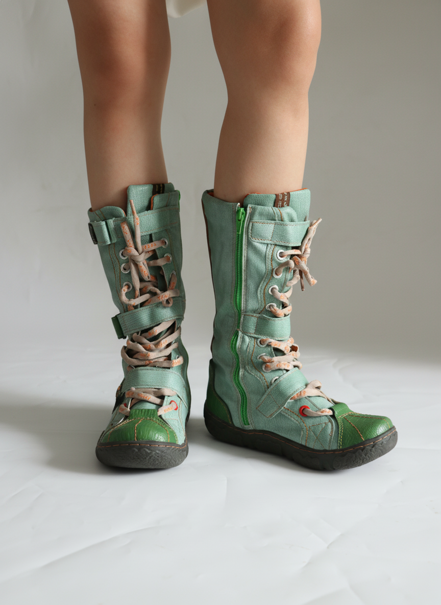 TMA EYES Hand-Sewn Flat Calf Boots PU Lined City Travel Women's Shoe