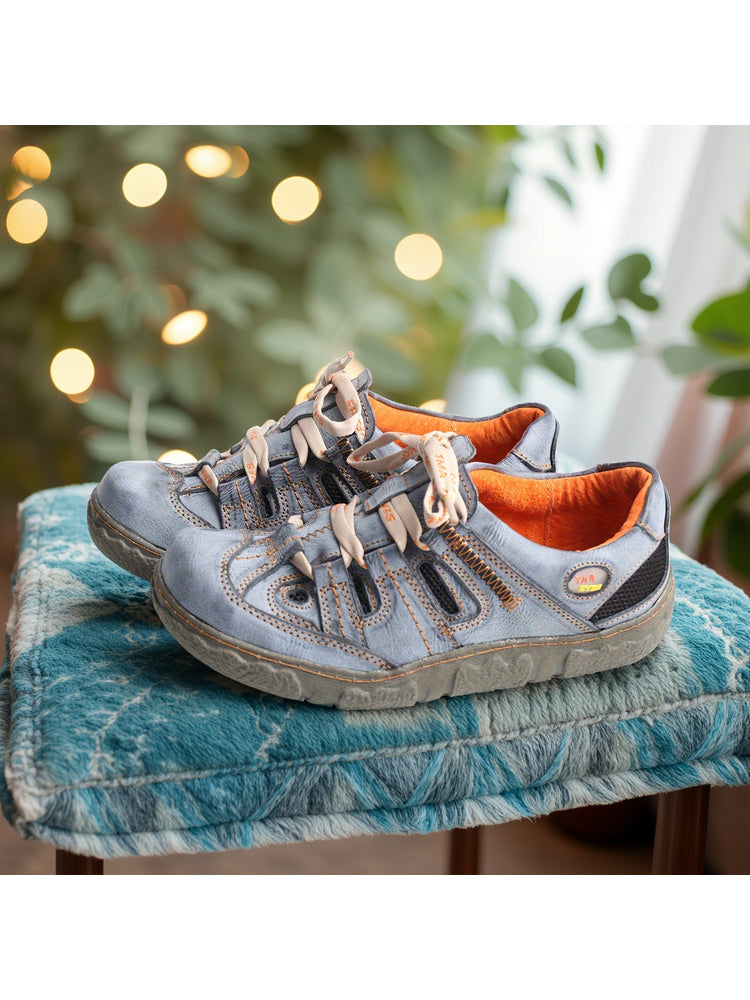 TMA EYES Women's Breathable Mesh Sneakers  Leather Lace-up Casual Shoes