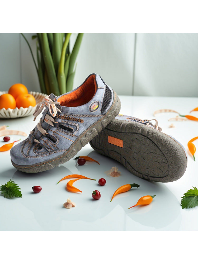 TMA EYES Women's Breathable Mesh Sneakers  Leather Lace-up Casual Shoes