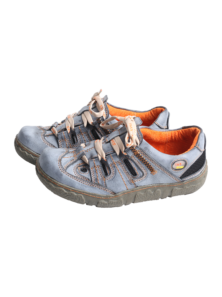 TMA EYES Women's Breathable Mesh Sneakers  Leather Lace-up Casual Shoes