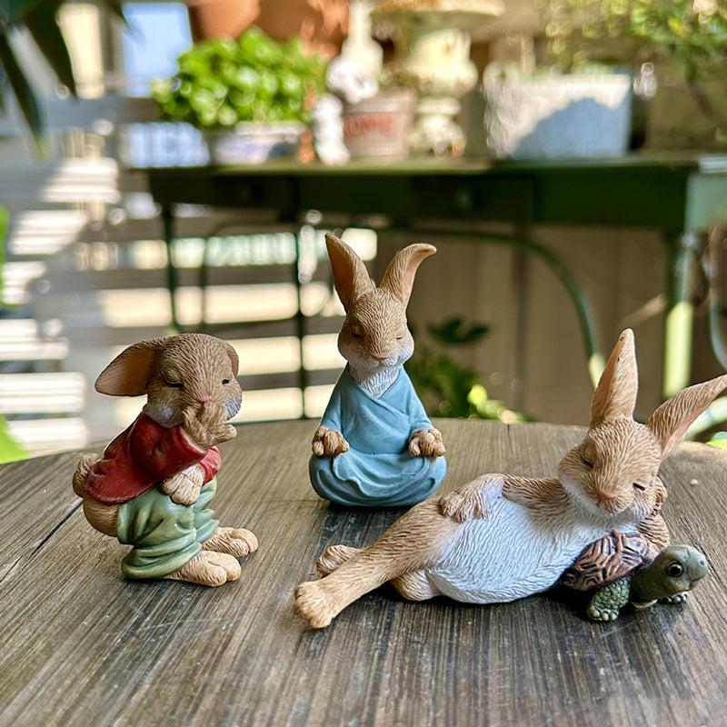 3Pcs Bunny Rabbit Garden Statue Set Easter Bunny Figurines Home Desktop Decor
