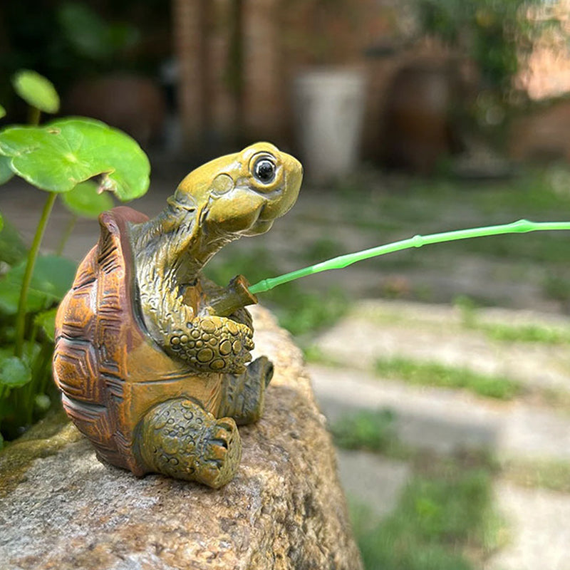 Resin Fishing Turtle Statue Garden Figurine Outdoor Animal Sculpture Ornament