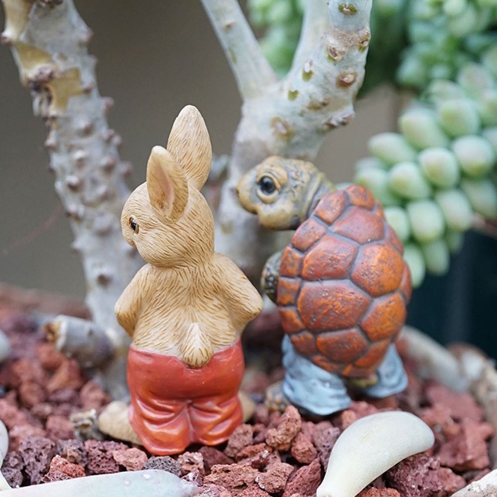 Resin Rabbit Figurine Micro Landscape Ornament Garden Turtle Statue Bonsai Decor