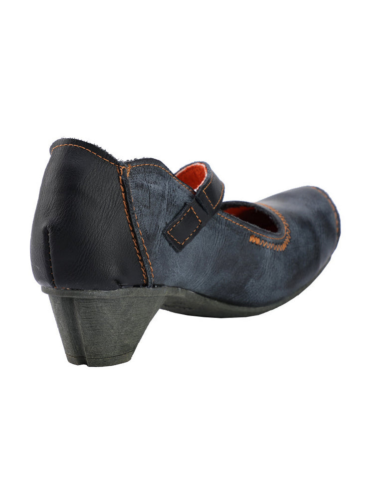 TMA EYES MAiA Leather Shoes  Hollow Curled Toe Flower Elastic Low Heel