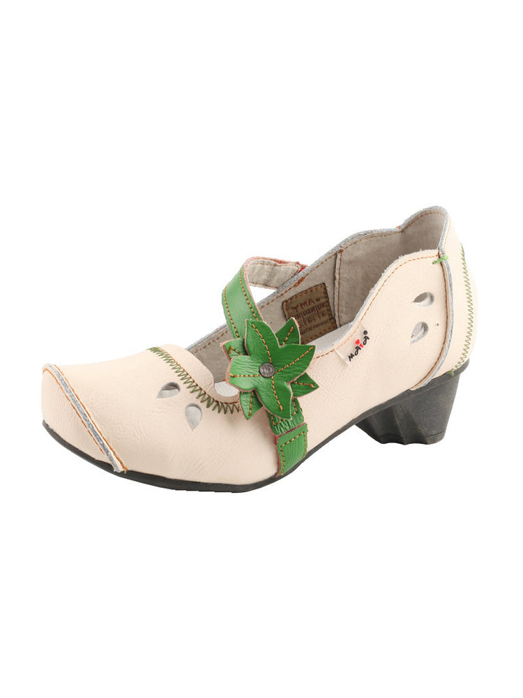 TMA EYES MAiA Leather Shoes  Hollow Curled Toe Flower Elastic Low Heel