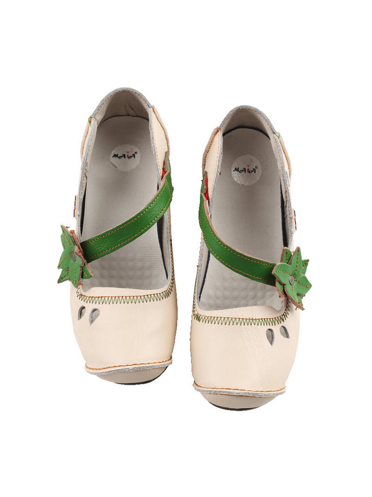 TMA EYES MAiA Leather Shoes  Hollow Curled Toe Flower Elastic Low Heel