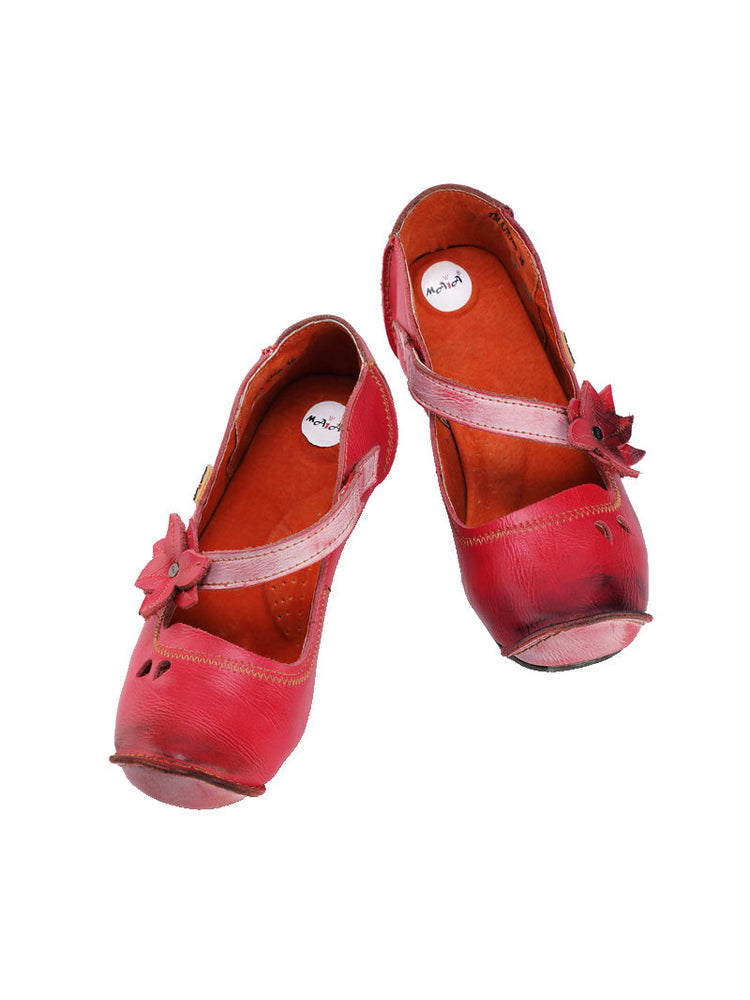 TMA EYES MAiA Leather Shoes  Hollow Curled Toe Flower Elastic Low Heel