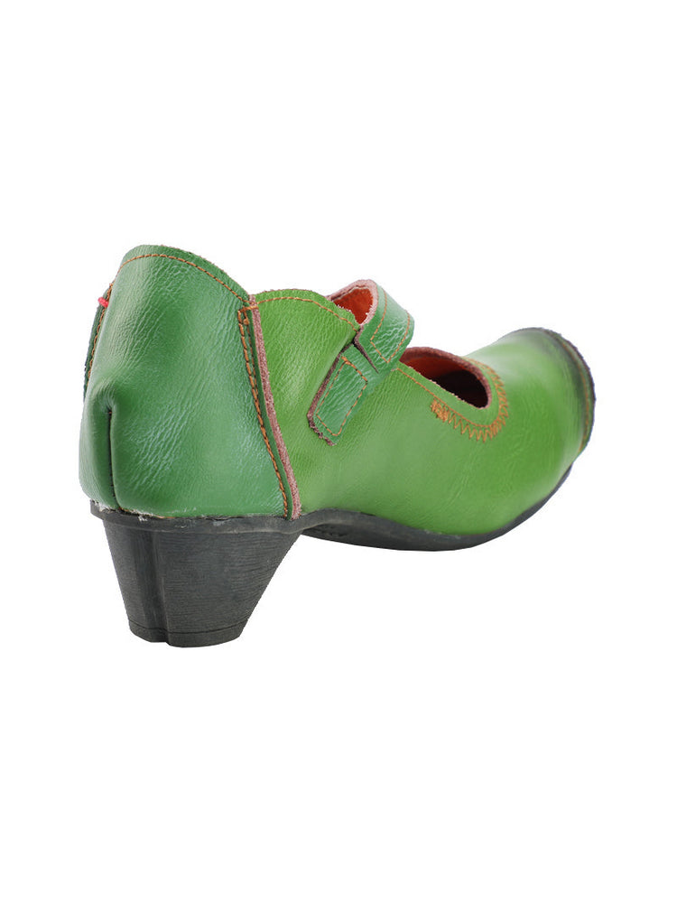 TMA EYES MAiA Leather Shoes  Hollow Curled Toe Flower Elastic Low Heel