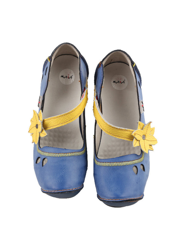 TMA EYES MAiA Leather Shoes  Hollow Curled Toe Flower Elastic Low Heel
