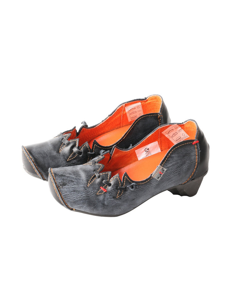 TMA EYES MAiA Witch Style Leather Shoes  Hollow Toe Low Thick Heel Comfort