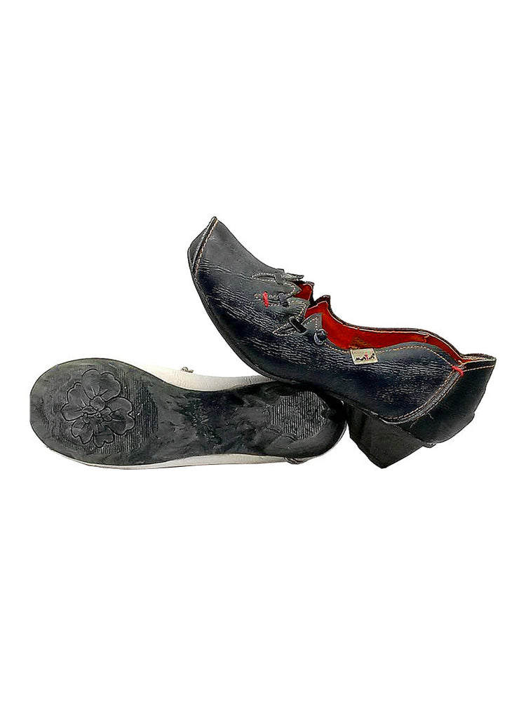 TMA EYES MAiA Witch Style Leather Shoes  Hollow Toe Low Thick Heel Comfort