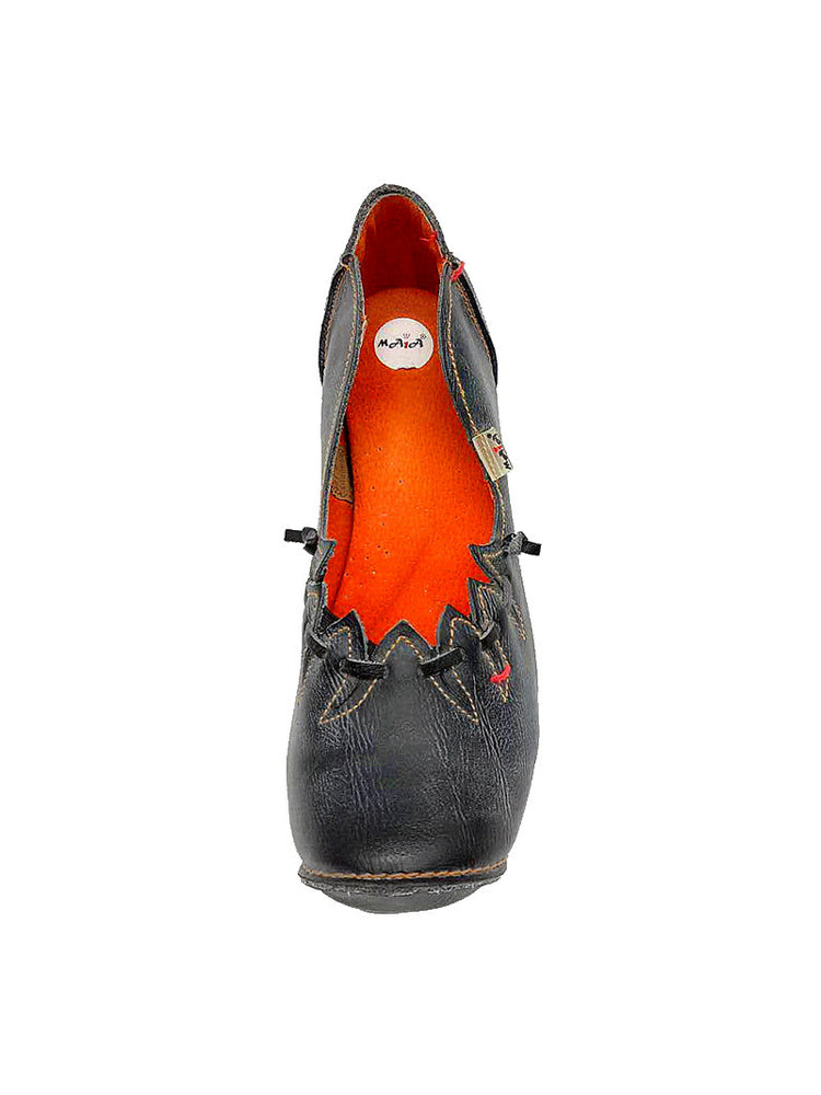 TMA EYES MAiA Witch Style Leather Shoes  Hollow Toe Low Thick Heel Comfort
