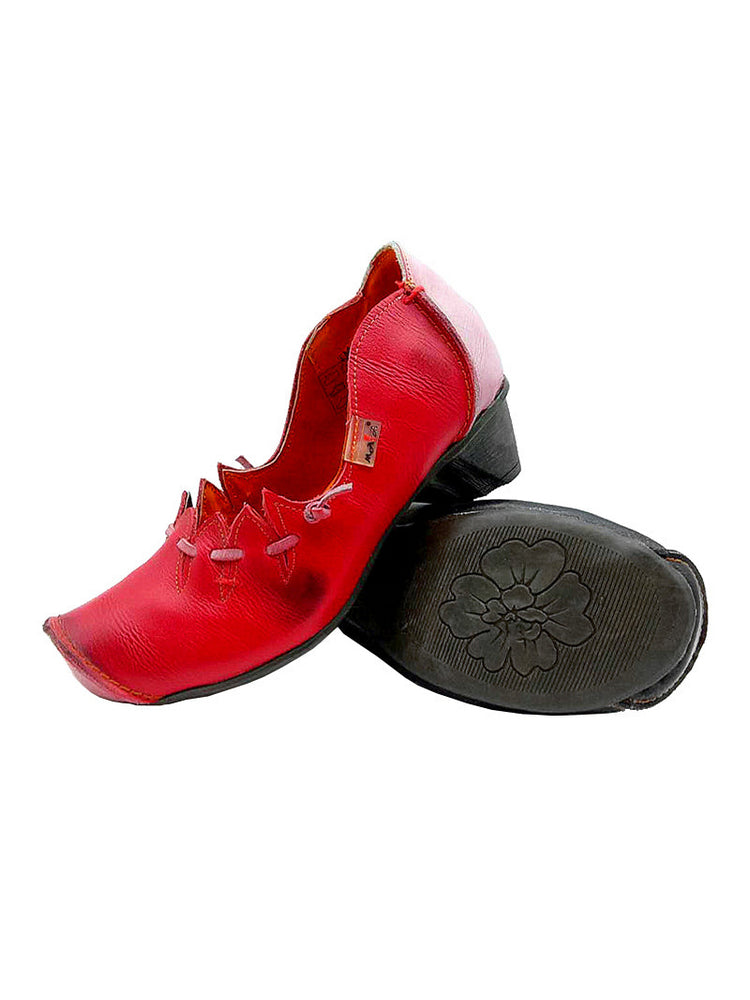 TMA EYES MAiA Witch Style Leather Shoes  Hollow Toe Low Thick Heel Comfort