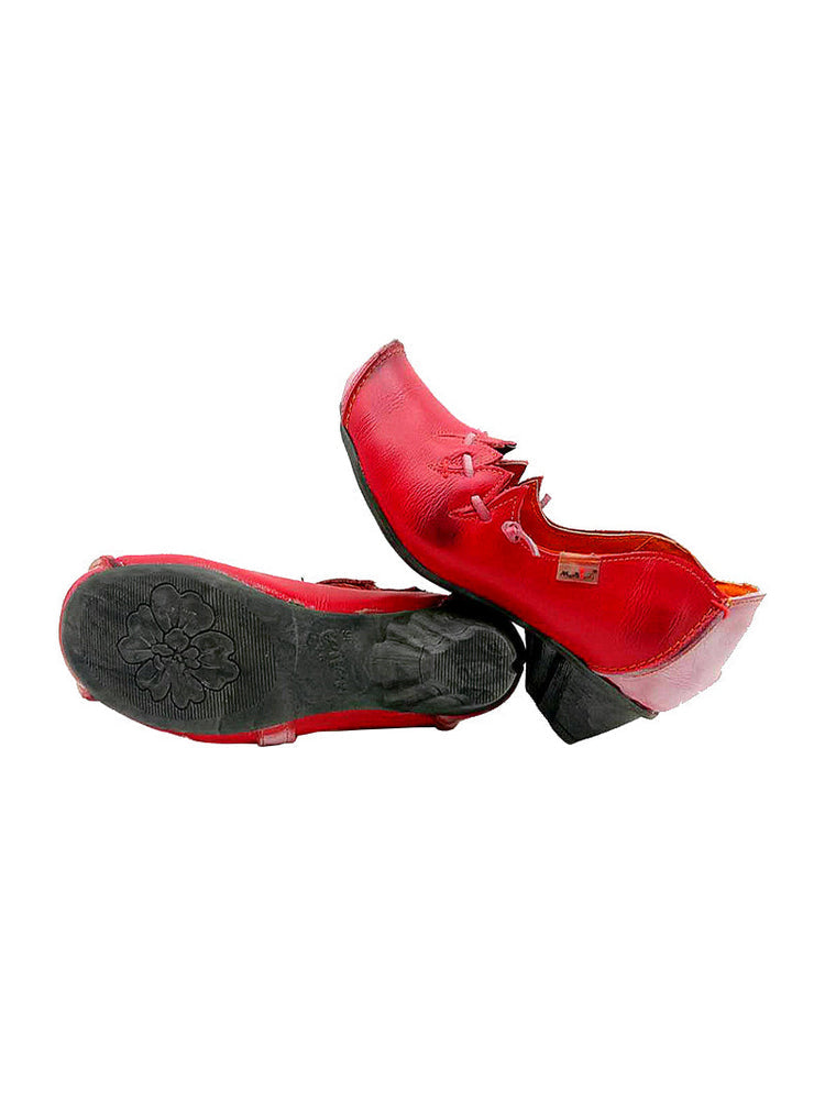 TMA EYES MAiA Witch Style Leather Shoes  Hollow Toe Low Thick Heel Comfort