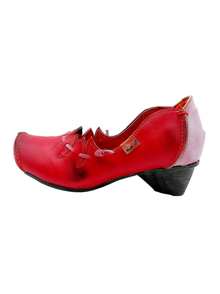 TMA EYES MAiA Witch Style Leather Shoes  Hollow Toe Low Thick Heel Comfort
