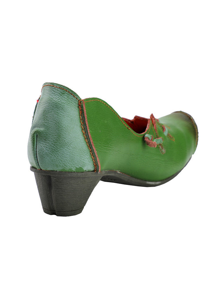 TMA EYES MAiA Witch Style Leather Shoes  Hollow Toe Low Thick Heel Comfort