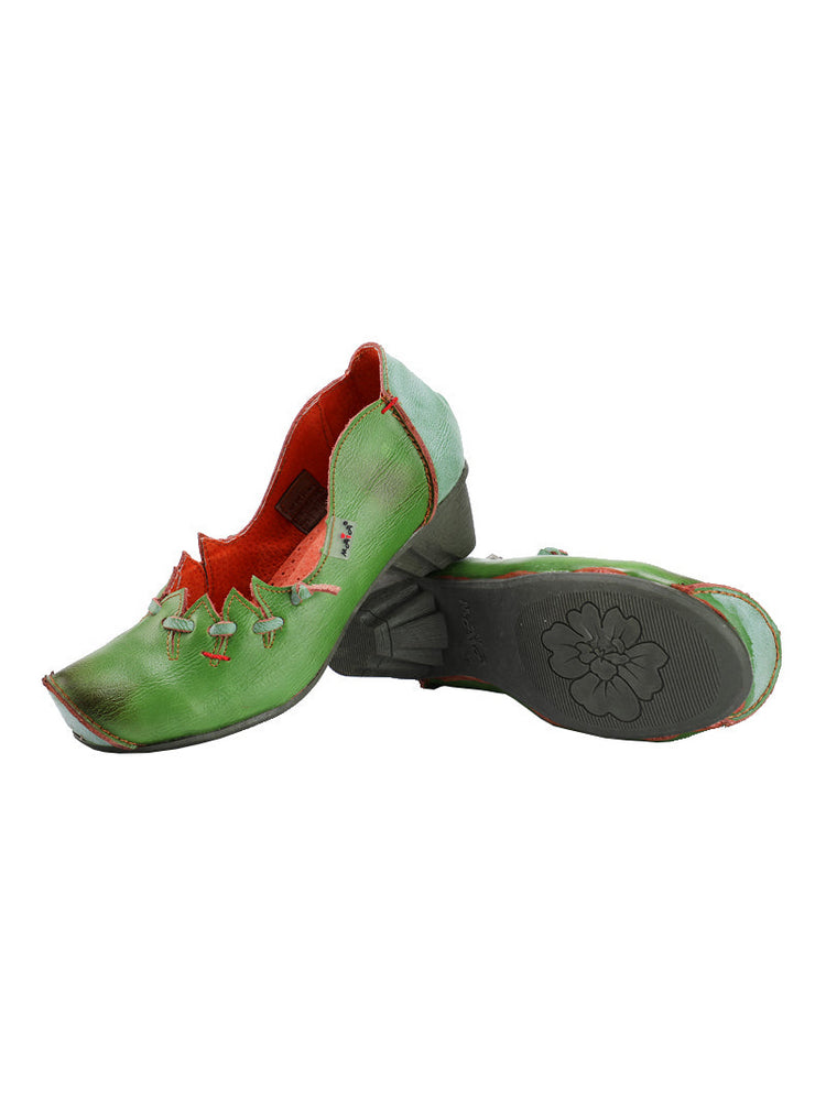 TMA EYES MAiA Witch Style Leather Shoes  Hollow Toe Low Thick Heel Comfort