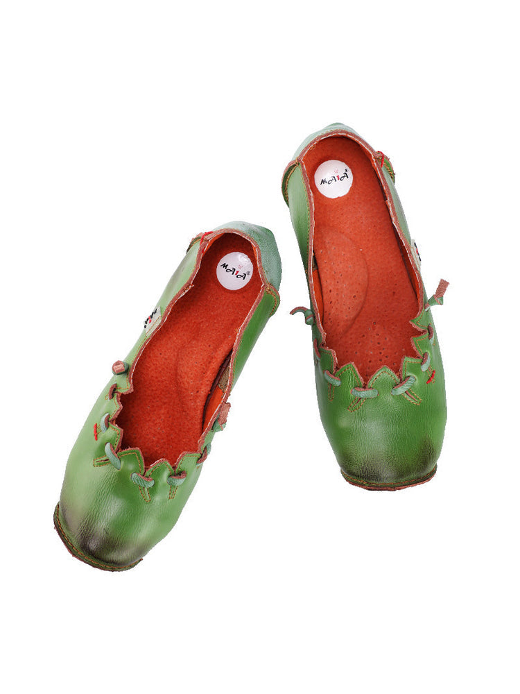 TMA EYES MAiA Witch Style Leather Shoes  Hollow Toe Low Thick Heel Comfort