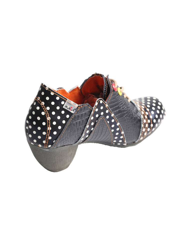 TMA EYES MAiA Retro Polka Dot Ankle Boots  Leather Low Heel Lace-Up