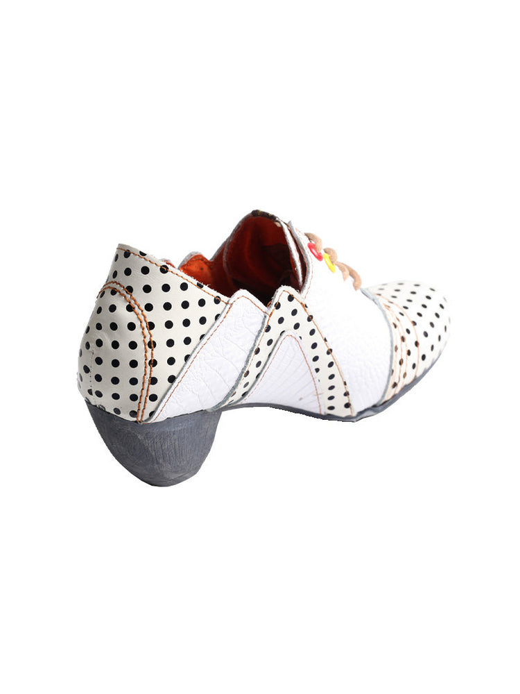 TMA EYES MAiA Retro Polka Dot Ankle Boots  Leather Low Heel Lace-Up