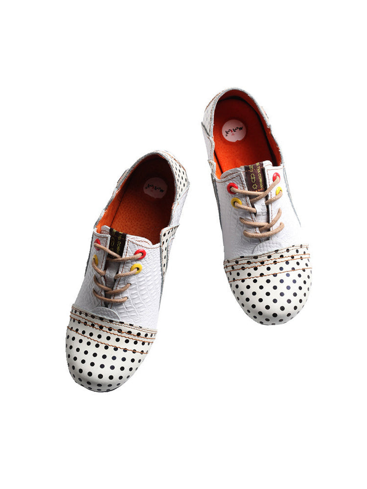 TMA EYES MAiA Retro Polka Dot Ankle Boots  Leather Low Heel Lace-Up