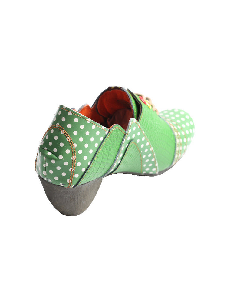 TMA EYES MAiA Retro Polka Dot Ankle Boots  Leather Low Heel Lace-Up