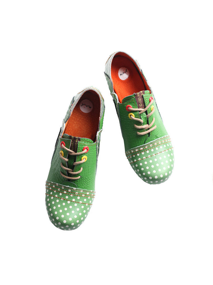 TMA EYES MAiA Retro Polka Dot Ankle Boots  Leather Low Heel Lace-Up