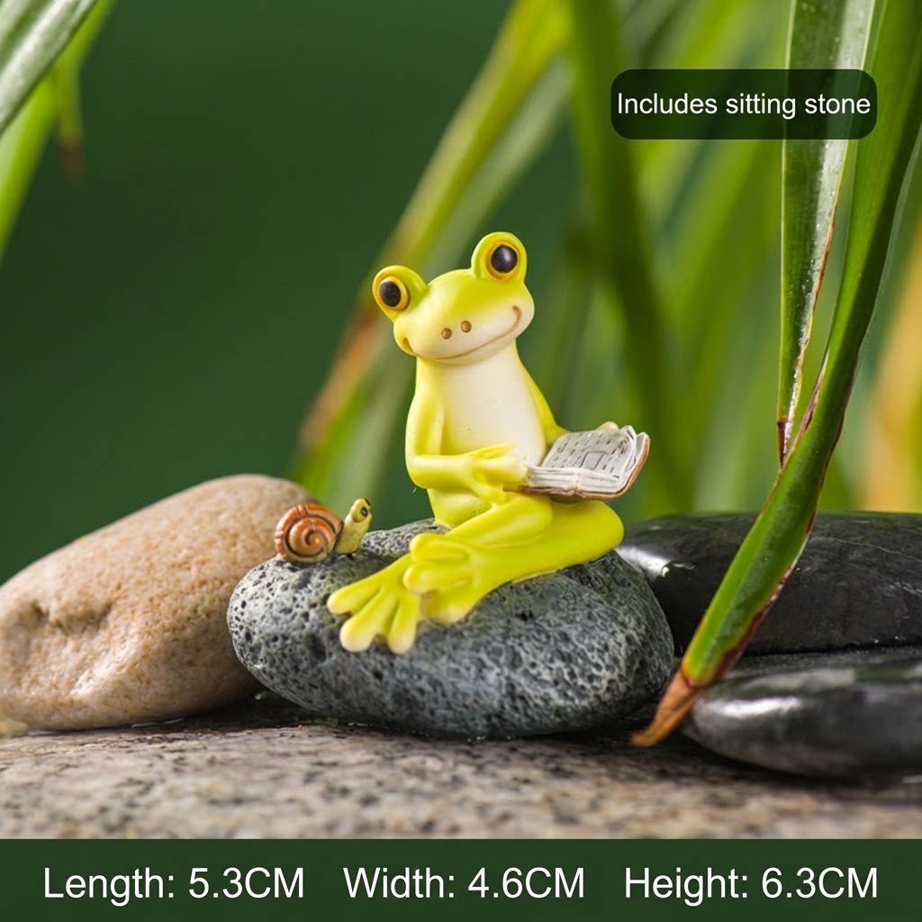 Miniature Frog Figurines Fairy Garden Decor Sleeping & Pipa Playing Toad Statue