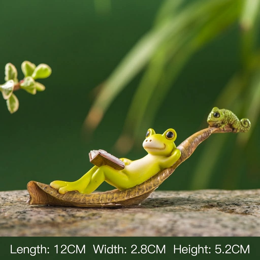 Miniature Frog Figurines Fairy Garden Decor Sleeping & Pipa Playing Toad Statue