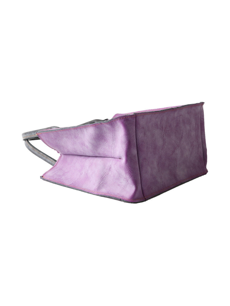 TMA EYES New Handcrafted Color-Blocked Genuine Leather Tote Bag: Perfect for School, Work, and Commuting