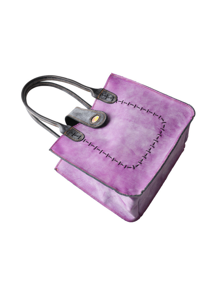 TMA EYES New Handcrafted Color-Blocked Genuine Leather Tote Bag: Perfect for School, Work, and Commuting