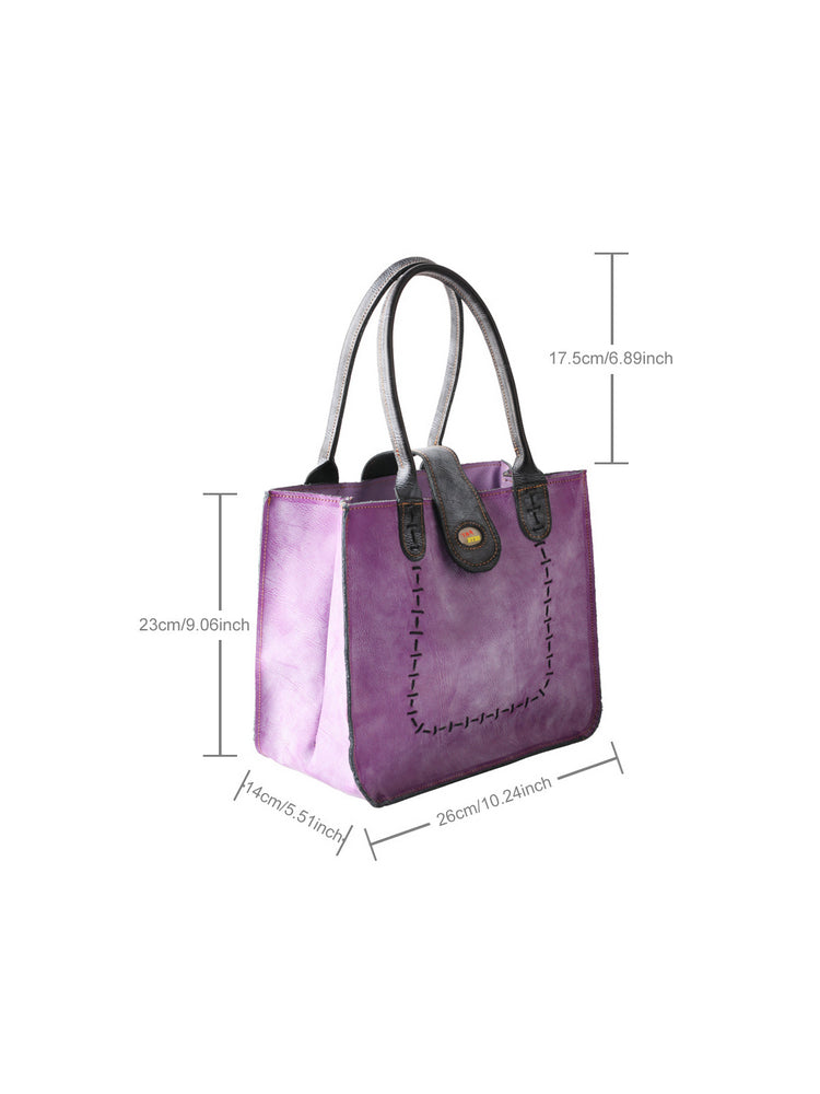 TMA EYES New Handcrafted Color-Blocked Genuine Leather Tote Bag: Perfect for School, Work, and Commuting