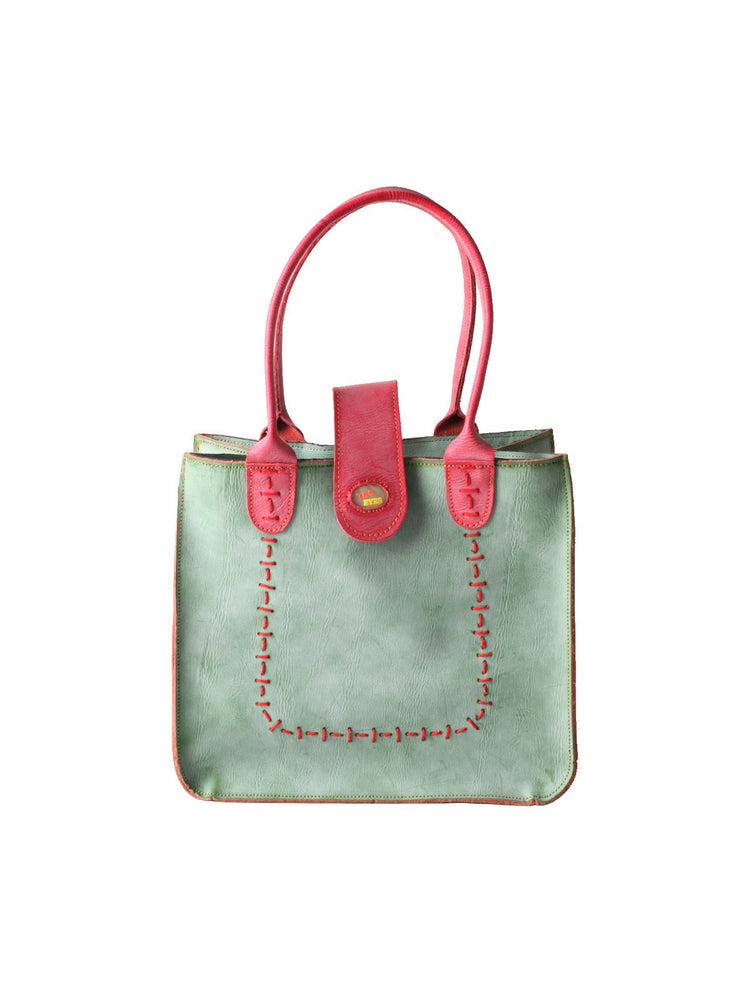 TMA EYES New Handcrafted Color-Blocked Genuine Leather Tote Bag: Perfect for School, Work, and Commuting