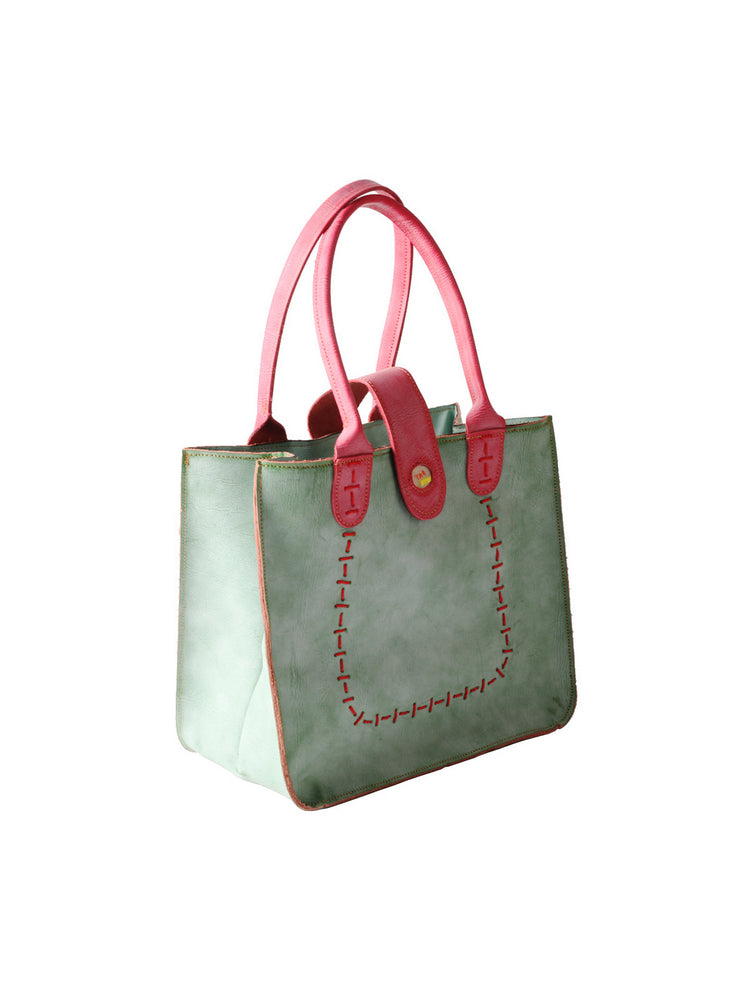 TMA EYES New Handcrafted Color-Blocked Genuine Leather Tote Bag: Perfect for School, Work, and Commuting