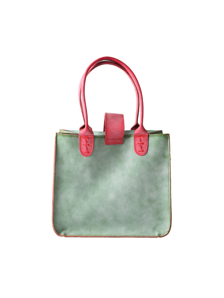 TMA EYES New Handcrafted Color-Blocked Genuine Leather Tote Bag: Perfect for School, Work, and Commuting