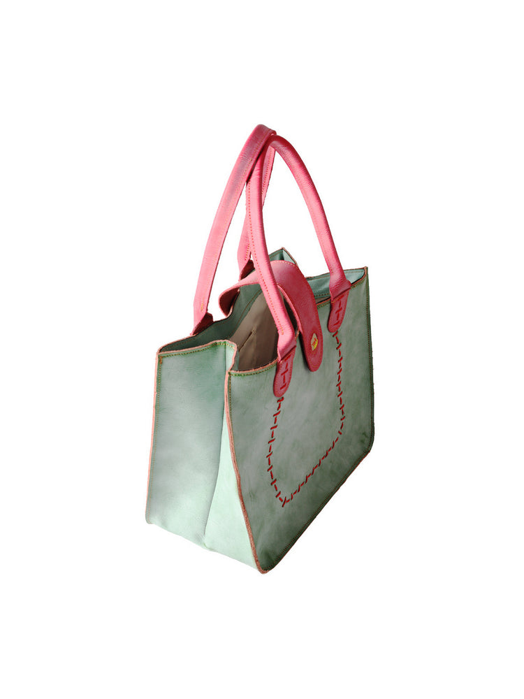 TMA EYES New Handcrafted Color-Blocked Genuine Leather Tote Bag: Perfect for School, Work, and Commuting
