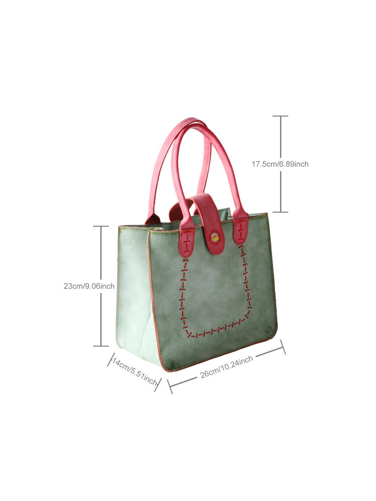 TMA EYES New Handcrafted Color-Blocked Genuine Leather Tote Bag: Perfect for School, Work, and Commuting