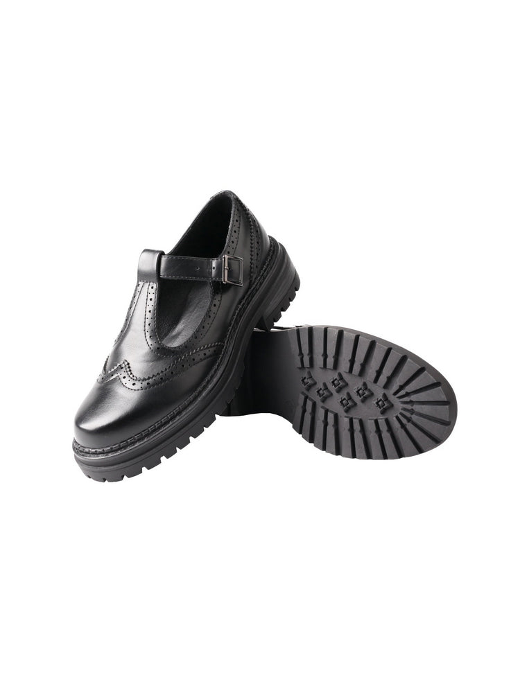 TMA EYES Platform Loafers Chunky T-Strap Hollow Round Toe Vintage Shoe