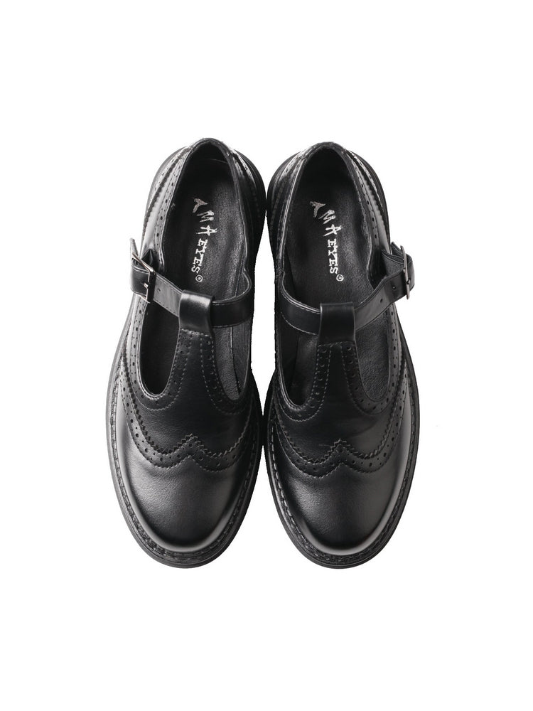 TMA EYES Platform Loafers Chunky T-Strap Hollow Round Toe Vintage Shoe