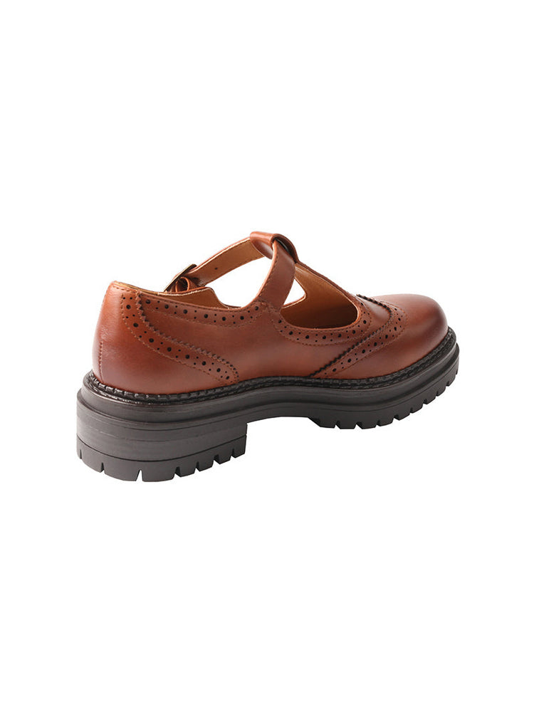 TMA EYES Platform Loafers Chunky T-Strap Hollow Round Toe Vintage Shoe