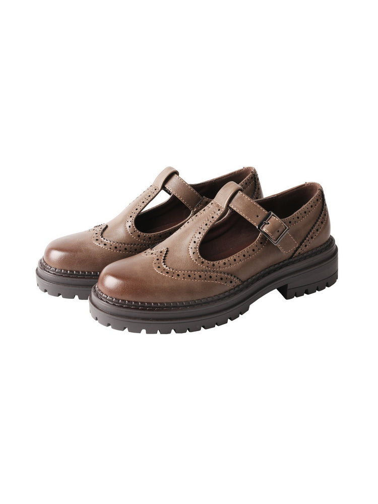 TMA EYES Platform Loafers Chunky T-Strap Hollow Round Toe Vintage Shoe