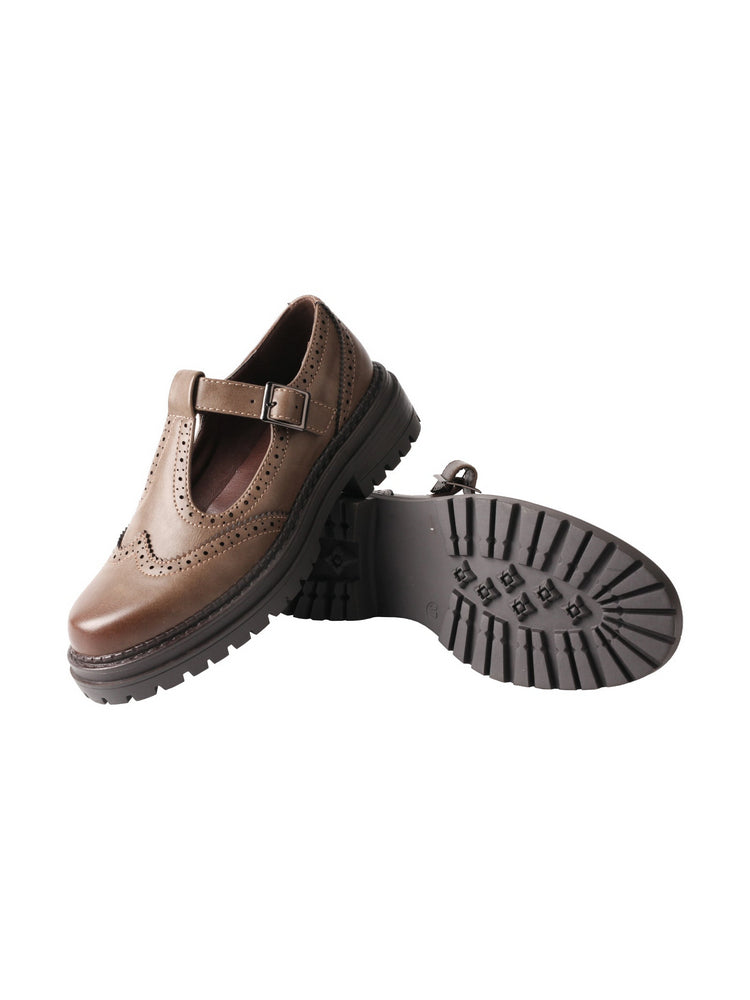 TMA EYES Platform Loafers Chunky T-Strap Hollow Round Toe Vintage Shoe