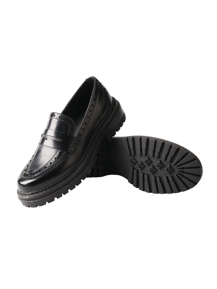 TMA EYES Leather Platform Loafers | Chunky Round Toe Slip-On British Style
