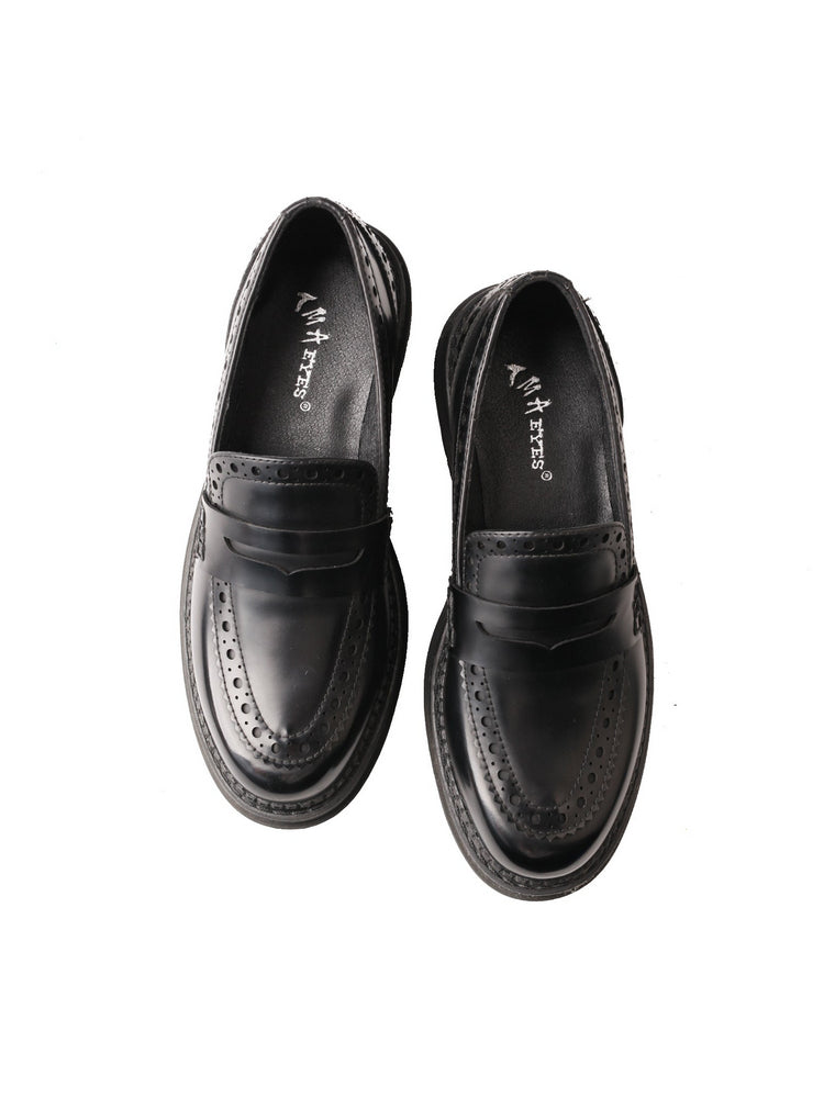 TMA EYES Leather Platform Loafers | Chunky Round Toe Slip-On British Style