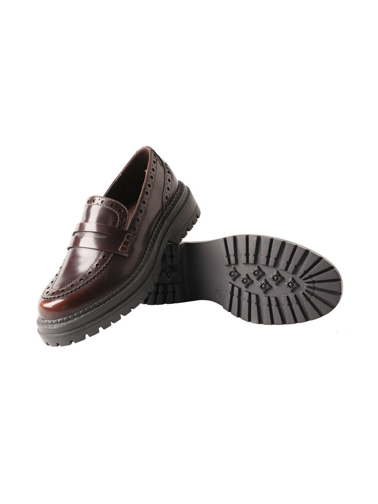 TMA EYES Leather Platform Loafers | Chunky Round Toe Slip-On British Style