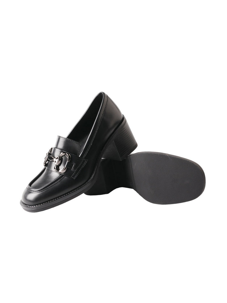 TMA EYES Leather Loafers   Chunky Heel Round Toe Slip-On Women's Casual