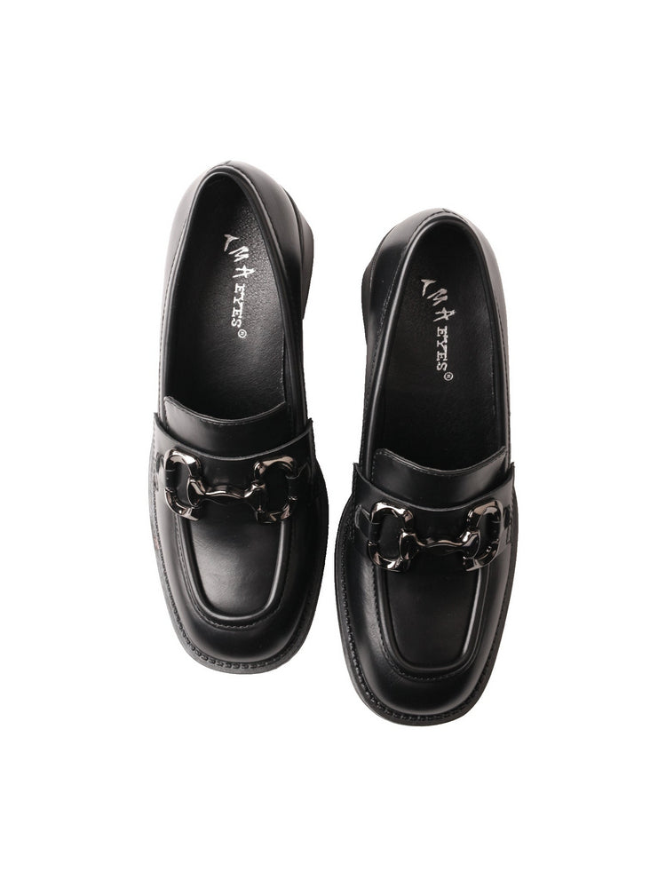 TMA EYES Leather Loafers   Chunky Heel Round Toe Slip-On Women's Casual